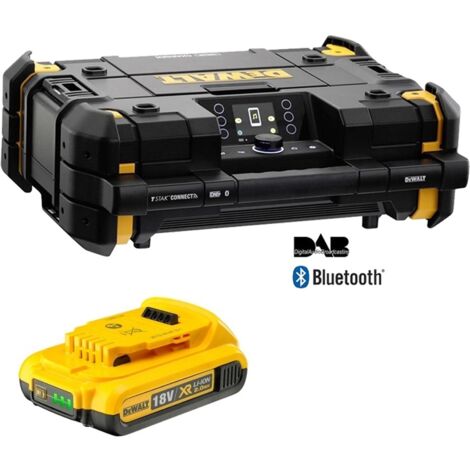 Dewalt 18v Tstak DAB Digital Site Radio Bluetooth Charger USB + 2.0AH Battery