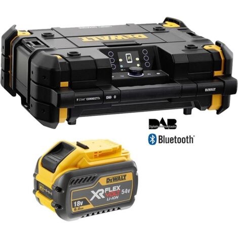 Dewalt 18v Tstak DAB Digital Site Radio Bluetooth Charger USB + Flexvolt 9.0AH