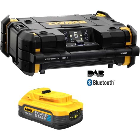 Dewalt 18v Tstak DAB Digital Site Radio Bluetooth Charger USB + Powerstack 5.0AH