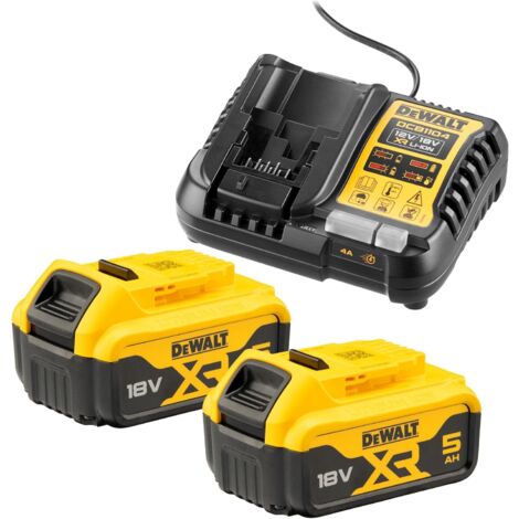 DeWalt  2 Batterie agli ioni di litio XR da 5,0 Ah, 18 V con caricatore caricabatteria DCB115 DCB184