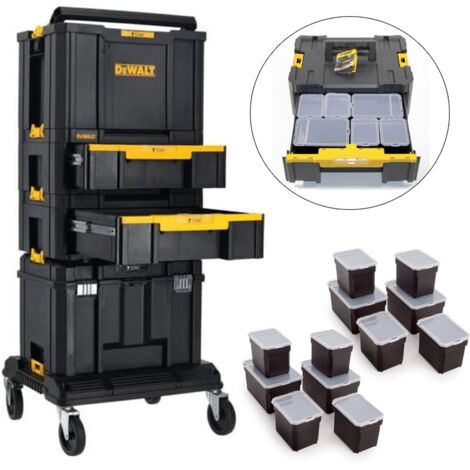 Dewalt 5 Piece Tstak Tower 2 Drawer Units Deep Case + Tote Wheeled Cart Trolley