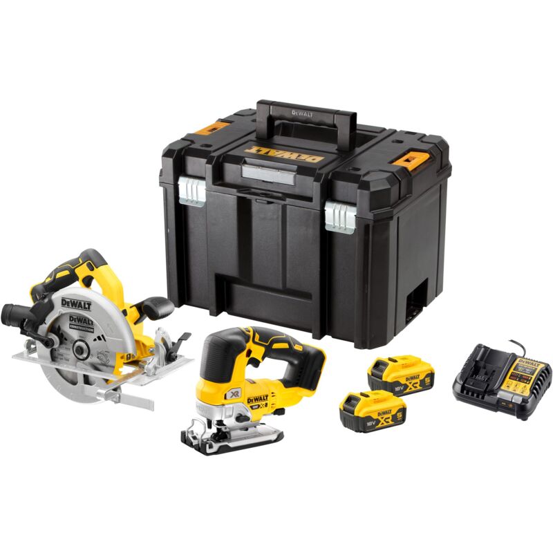 Pack outil sans fil - scie sauteuse + scie circulaire Dewalt avec 2 batterie 18V 5.0Ah - chargeur - tstack - DCK2012P2T-QW