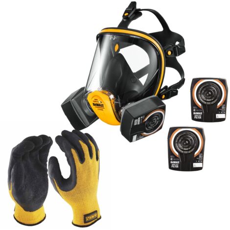 Dewalt A2P3 Full Face Large Dust Mask Respirator + Extra Filters + Gloves