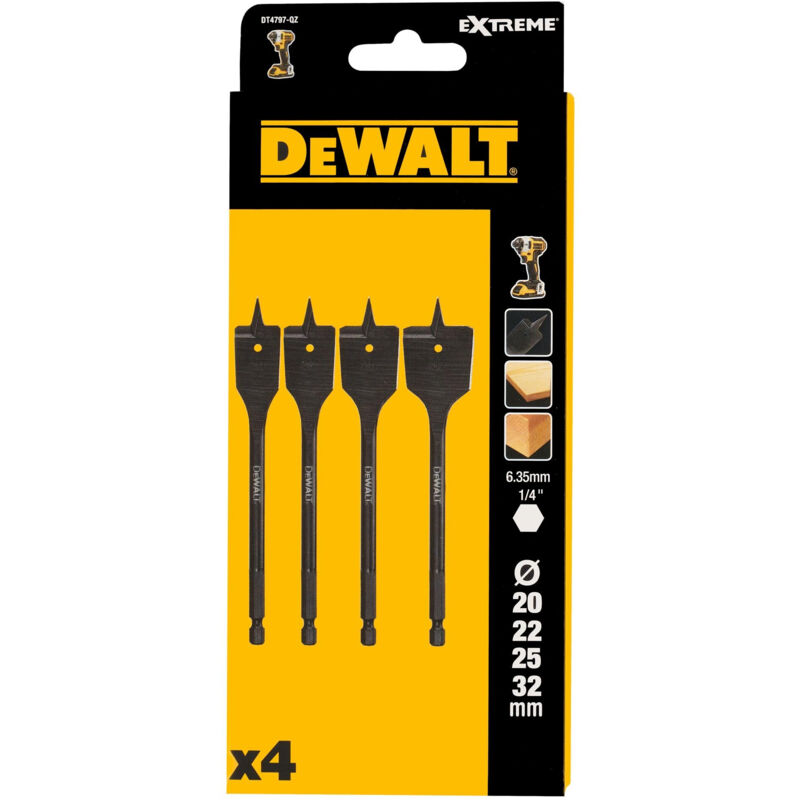 Dewalt - mèches à bois plate hexaonal extreme (4 pcs) - DT4797-QZ