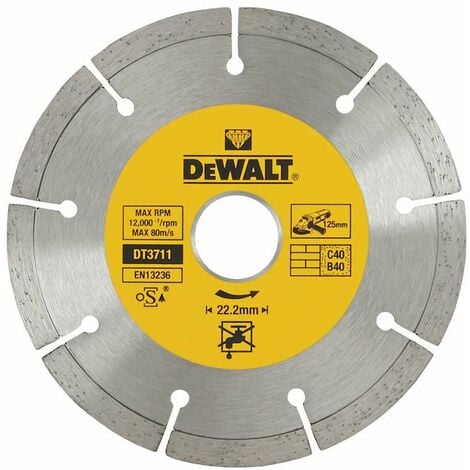 DEWALT Accessori - Disco diamantato per il taglio a secco di cemento e mattoni - 125 x 22,2 mm DT3711