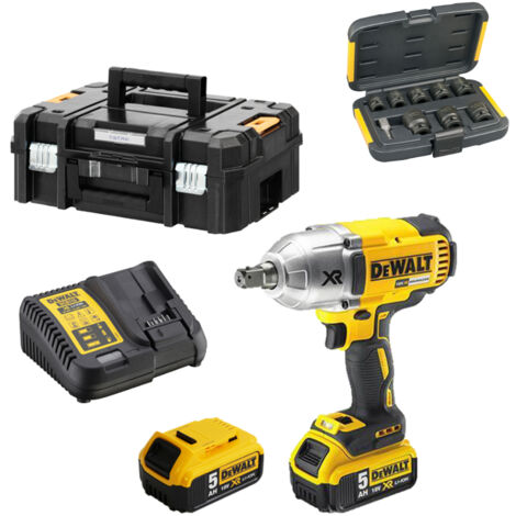 DeWALT Akku-Schlagschrauber 18V DCF899P2-QW 2x 5,0 Akku Lader in T-STAK & Nüsse Set 9-tlg.