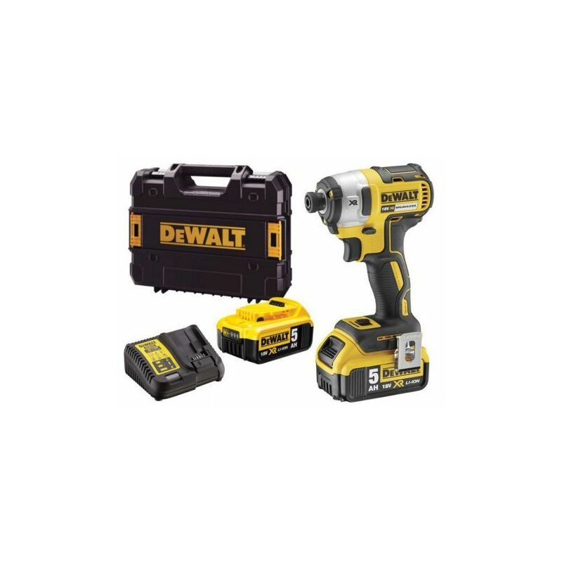 

DeWalt DCF887P2 18V Li-Ion batería Juego de Atornillador de impacto (2x baterías de 5.0 amperios) en maletín TSTAK - sin escobillas