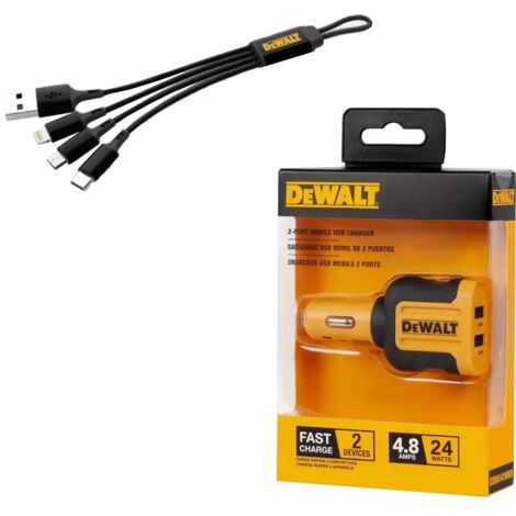 Dewalt Car Phone 2 Port Charger + 3 in 1 Phone Charger Multi Cable USB Type C