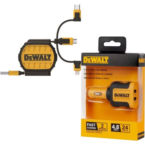 Dewalt Car Phone Charger + Retractable 3ft Phone Charger Multi Cable USB Type C