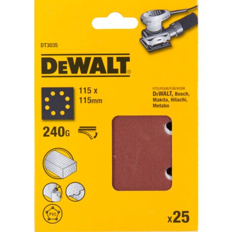 DEWALT carta abrasiva grana 240 1/4 foglio velc - confezine da 25 fogli - 8 fori paralleli, DT3035-QZ