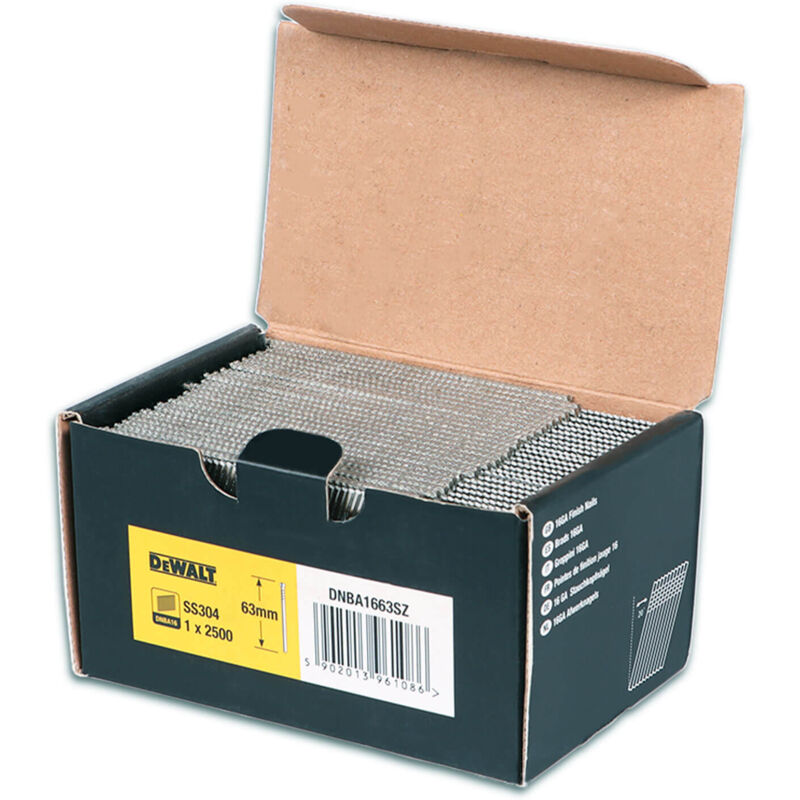 DeWALT Clous pour cloueurs de finition sans fil SS inoxydable 63 mm 2500 pièces DNBA1663SZ - vue 1