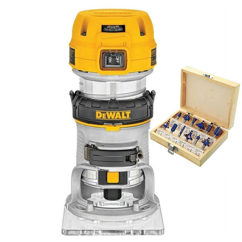 Dewalt - D26200 900w Compact Fixed Base Corded Router 110v + 12 Piece Bit Set