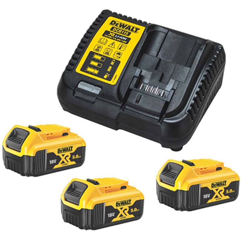 Pack de batteries DEWALT 18V 5.0Ah Li Ion 3 batteries + Chargeur DCB115P3