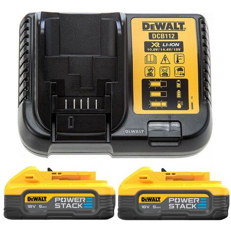 DeWalt DCBP518H2-XJ 18v 5.0ah Compact Powerstack Battery Packs + DCB112 Charger