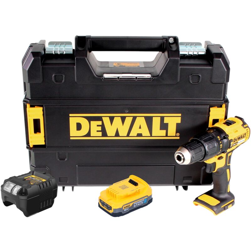 Dcd 778 E1T Perceuse-visseuse à percussion sans fil 18 v 65 Nm Brushless + 1x batterie Powerstack 1,7 Ah + chargeur + tstak - Dewalt