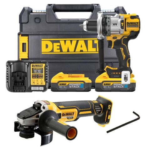 Dewalt DCD1007H2T 18v XR Premium 3SP Brushless Hammer Drill x2 5Ah + Grinder