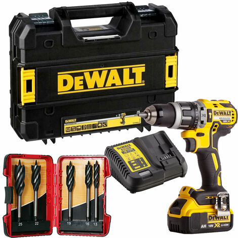 Dewalt DCD796M1 18V Brushless Combi Drill 1 x 4.0Ah & 5 Piece Auger Drill Bit Set:18V