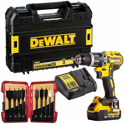 Dewalt DCD796M1 18V Brushless Combi Drill 1 x 4.0Ah & 8 Piece Flat Drill Bit Set:18V