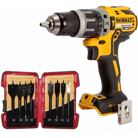 DeWalt DCD796N 18V Brushless Combi Hammer Drill with 8 Piece Flat Drill Bit Set