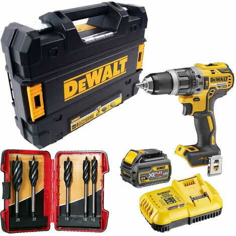 Dewalt DCD796T1T 18V Brushless Combi Drill 1 x 6.0Ah & 5 Piece Auger Drill Bit Set:18V