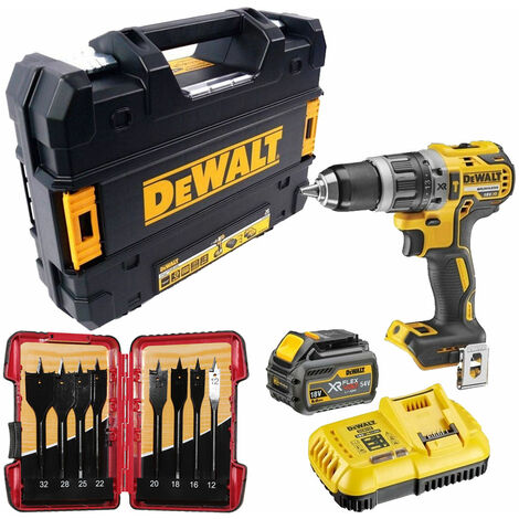 Dewalt DCD796T1T 18V Brushless Combi Drill 1 x 6.0Ah & 8 Piece Flat Drill Bit Set:18V
