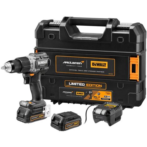 Dewalt DCD85ME2GT 18V XR McLaren F1 Brushless Combi Drill Driver - 2x 1.7Ah Oil-Resistant PowerStack Batteries, Charger & TSTAK Case