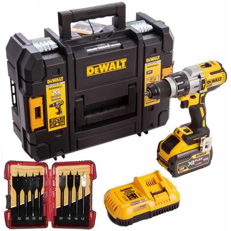 DeWalt DCD996X1 18V Brushless Combi Drill 9.0Ah Battery & 8 Piece Flat Drill Bit Set