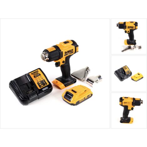 DeWalt DCE 530 D1 Akku Heißluftpistole 18V 530°C + 1x Akku 2,0Ah + 1x Lader + Flächen- und Reflektordüse