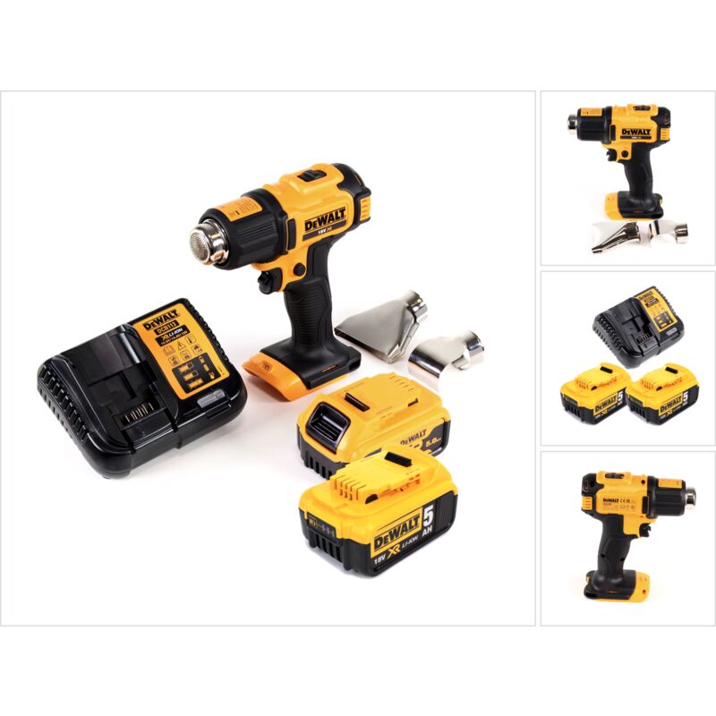 Dce 530 P2 Pistolet à air chaud sans fil 18V 530C + 2x batterie 5,0Ah + 1x chargeur + réflecteur de surface et réflecteur - Dewalt