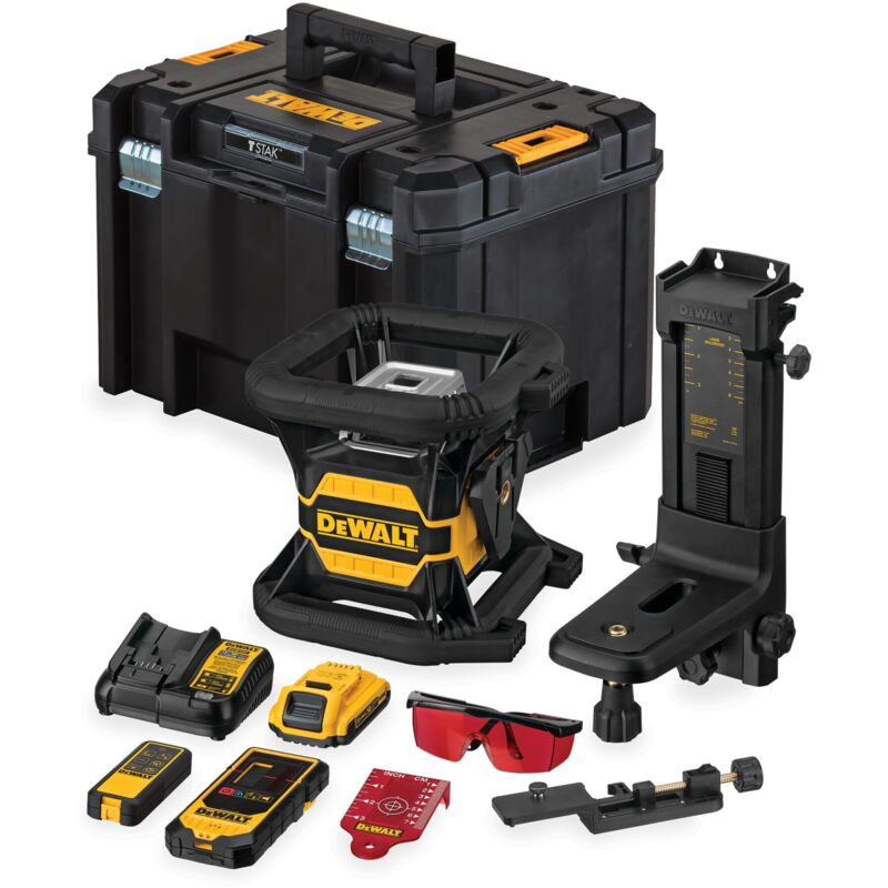Laser rotatif DCE080D1RS Dewalt rouge 18V, 1x 2,0 Ah et chargeur dans tstak
