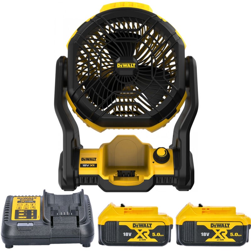 Dewalt Dce512 18V Xr Cordless Portable 180° Jobsite Fan With 2 X 5.0 Ah Batteries & Charger