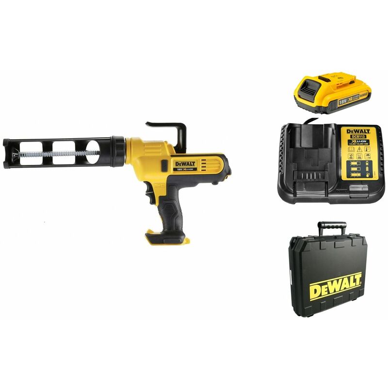 

DeWalt DCE560D1 Juego de jeringa de sellador y pegamento para batería de ión de litio de 18 V (1x batería de 2.0Ah) incluido soporte para tubos en el