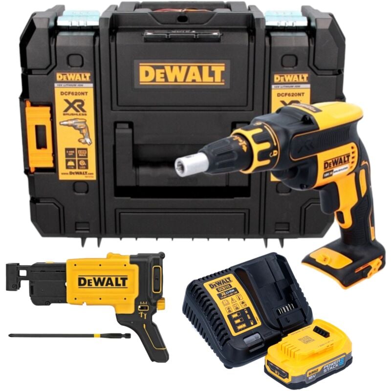 DeWalt DCF 620 E1T Visseuse pour cloisons sèches sans fil 18 V 30 Nm Brushless + 1x batterie Powerstack 1,7 Ah + chargeur + TSTAK