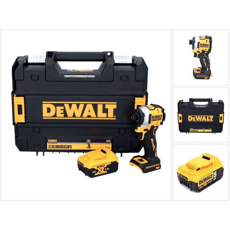Dcf 850 Visseuse à percussion sans fil, sans balai, 205 Nm 18V + 1x Batterie 5,0 Ah + Coffret tstak + Madrin de 1/4' - sans chargeur - Dewalt