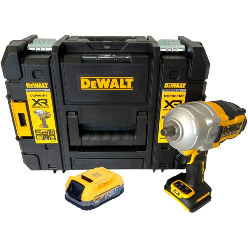 Dcf 961 nt Clé à choc 18 v 1632 Nm 1/2'' Brushless + 1x batterie Powerstack 1,7 Ah + tstak - sans chargeur - Dewalt