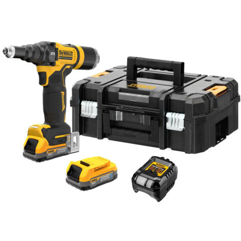 DeWalt DCF403E2T 18v XR 3/16" (4.8mm) Brushless Riveter - 2 x 1.7Ah Powerstack Batteries, Charger  &amp TSTAK II Case