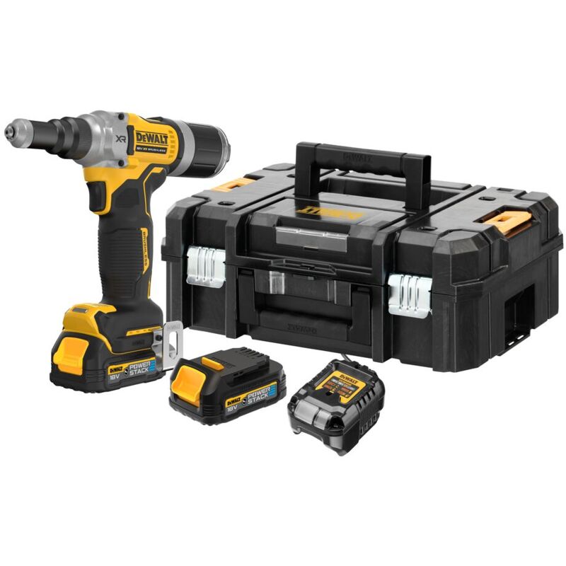 Dewalt - DCF414E2GT 18V xr Brushless 6.3mm Rivet Tool - 2x 1.7Ah PowerStack Oil-Resistant Batteries, Charger & Tstak ii Case