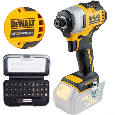 Dewalt DCF809N 18v XR Brushless Compact Impact Driver Bare Tool + 32pc Bit Set