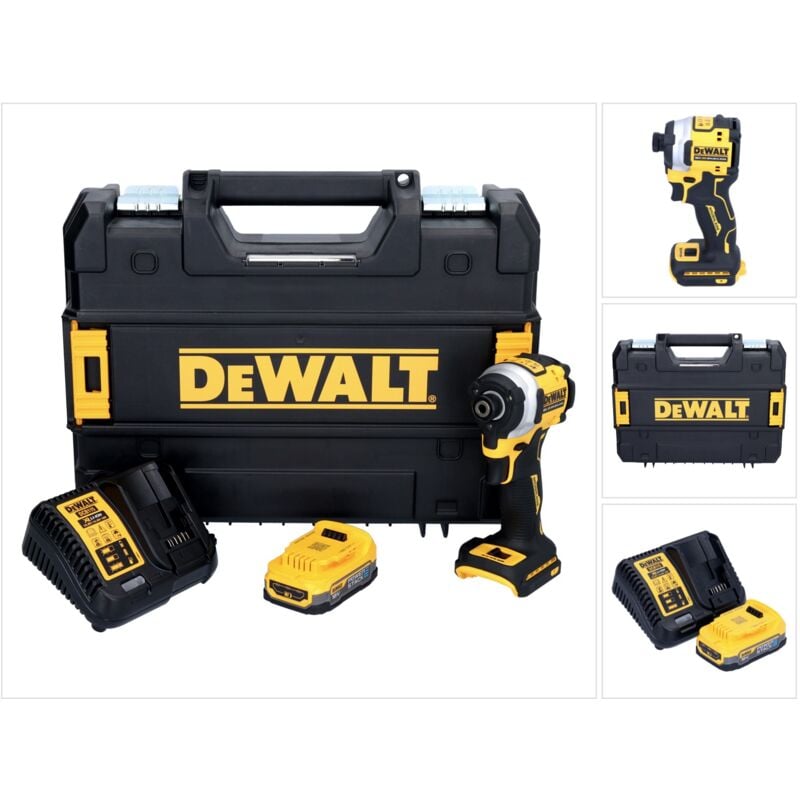 DCF850E1T Visseuse à choc sans fil 205Nm 1/4' 18V Brushless + 1x Batterie 1,7Ah + Chargeur + Coffret tstak - Dewalt