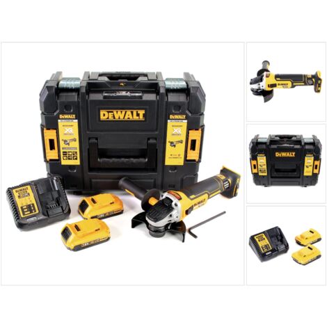 DeWALT DCG 405 D2 Mini Amoladora a batería XR 18V en maletín TSTAK + 2x Batería DCB 183 2,0 Ah + Cargador DCB 115