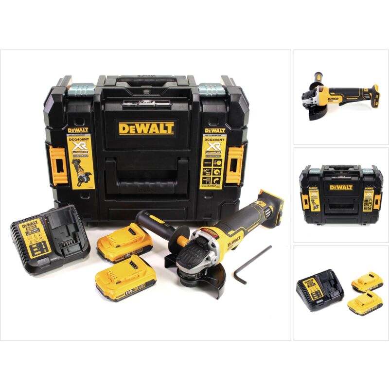 Image of DeWalt DCG 406 D2 Smerigliatrice angolare a batteria 18V 125 mm in valigetta TStak + 2x Batterie DCB 183 2,0 Ah + Caricabatterie DCB 115