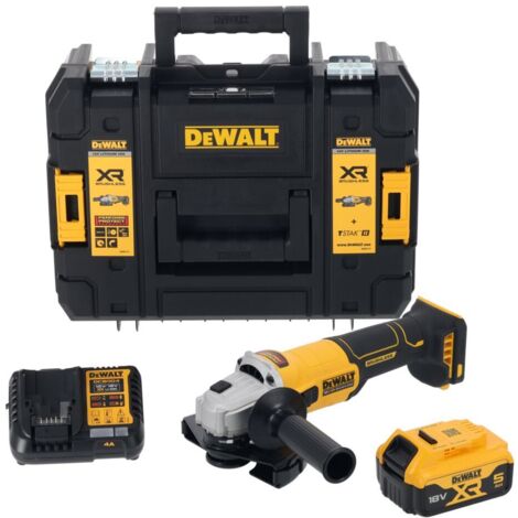 Dewalt DCG407P1T 18V XR Brushless 125mm Angle Grinder - 1x 5Ah Battery, Charger & TSTAK II Case