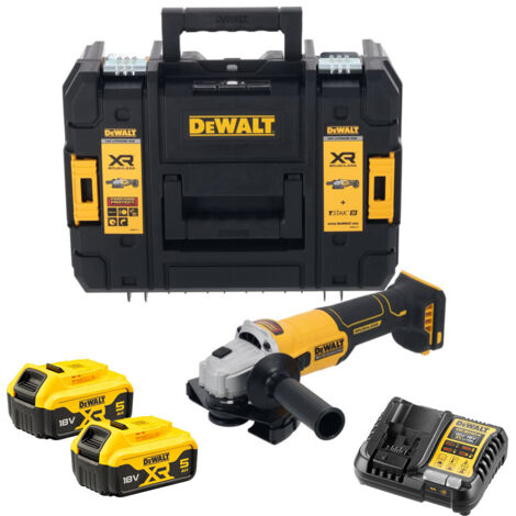 Dewalt DCG407P2T 18V XR Brushless 125mm Angle Grinder - 2x 5Ah Batteries, Charger & TSTAK II Case