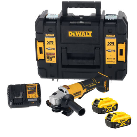 Dewalt DCG408P2T 18V XR Brushless 125mm Paddle Switch Angle Grinder - 2x 5Ah Batteries, Charger & TSTAK II Case