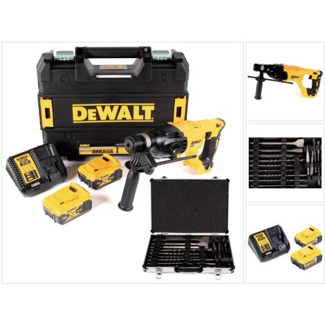 DeWalt DCH 133 P2 Akku Kombihammer 18V 2,6J SDS plus Brushless + 2x Akku 5,0Ah + Ladegerät + TSTAK + 17 tlg Bohrer Meißel Set