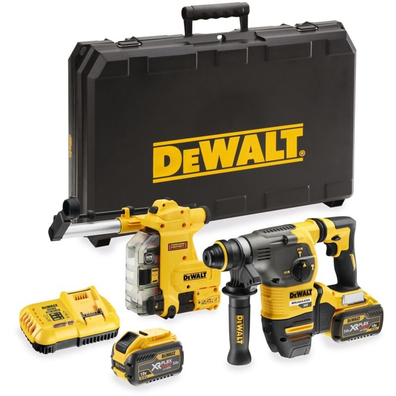 Marteau combiné sans fil Dewalt DCH335X2, SDS-plus, 54V, 2x 162 Wh + chargeur + aspiration