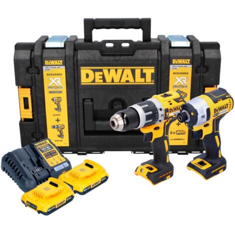 DeWalt DCK 266 D2T Kit combiné batterie 18 V + DCF 887 perceuse-visseuse à percussion + DCD 796 perceuse-visseuse à percussion + 2x batterie 2,0 Ah + chargeur