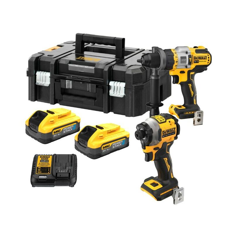 DCK2052H2T 18v xr Brushless Powerstack Combi Drill+ Impact Driver + Batt - Dewalt