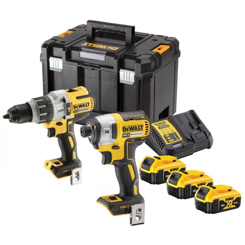 DCK276P3T-QW Pack 2 outils 18V xr (DCD996 + DCF887 + 3 batteries 5.0Ah + chargeur + coffret t-stak - Dewalt