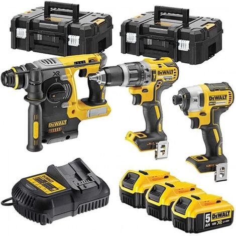 DEWALT DCK368P3T-QW - Dreifach-Kompakt-Bohrhammer-Set, bürstenloser Schlagschrauber, bürstenloser SDS-Plus-Bohrer, XR 18 V 5 Ah Li-Ion, 3 Akkus, 2 TSTAK-Boxen